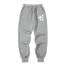 SOLY HUX Men's Drawstring Waist Jogger Sweatpants Gothic Gym Workout Athletic Pants with Pockets Light Grey Large