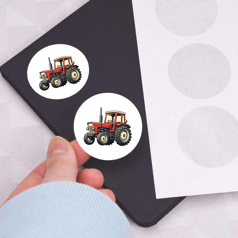 24 x 40mm Round 'Red Farm Tractor' Stickers (SK00070020)