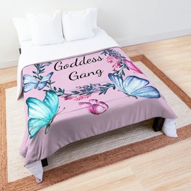 Goddess Gang Butterfly Pink Comforter Girls Bedding Girly Bedding Goddess Comforter Butterflies Comforter Goddess Duvet (Queen)
