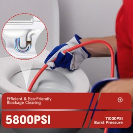 TUTULUCK Sewer Jetter Kit for Pressure Washer – 100ft Pressure Washer Drain Jetter Hose 5800PSI 1/4 Inch NPT Corner with Sewer Cleaning Tool High Pressure Nozzles and Spanner Waterproof Tape