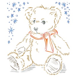 Teddy Bear Stencil, 6.5 x 8 inch - Fluffy Tatty Scruffy Teddy Scarf Stars