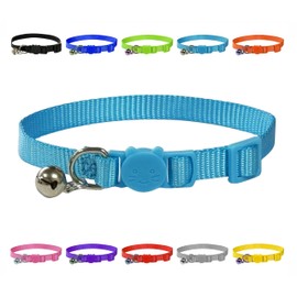 Vibrant Soft Nylon Kitten/Cat Collar with Bell and Safety Release Buckle (Light Blue)