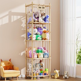 Stuffed Animal Storage Organizer, Solid Pine Wood Toy Storage Rack with Removable Shelves, Large Stuffed Animal Holder for Kids Room, Nursery, Playroom, Sort Plush Toys by Size, Color, or Type