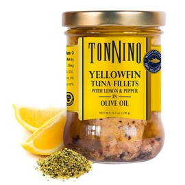 Tonnino Yellowfin Tuna Fish – Lemon Pepper in Olive Oil – Pack of 6 – Alternative to Salmon – Protein Snacks – Ready to Eat Meals