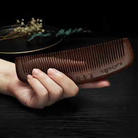 Ebony Hair Comb, Half Moon Wooden Comb with Fine Teeth, Sandalwood Comb Natural Hornwood Comb, Semicircular Wooden Comb for Curly Hair, Handmade Wooden Comb for Women and Men