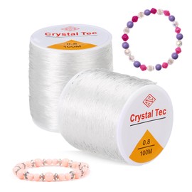Naler Elastic Bracelet String Cord 100m/328ft Elastic String Bead Cord for Bracelets Clear Elastic Thread Stretchy Elastic For Bracelet Making Bracelet Clear Elastic For Jewellery Making,2 PCS, 0.8mm