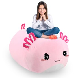 MissSoul Stuffed Animal Storage Bean Bag Chair Cover for Kids Cute Large Beanbag Bedroom Décor Organizer Cover, No Beans - Pink Axolotl