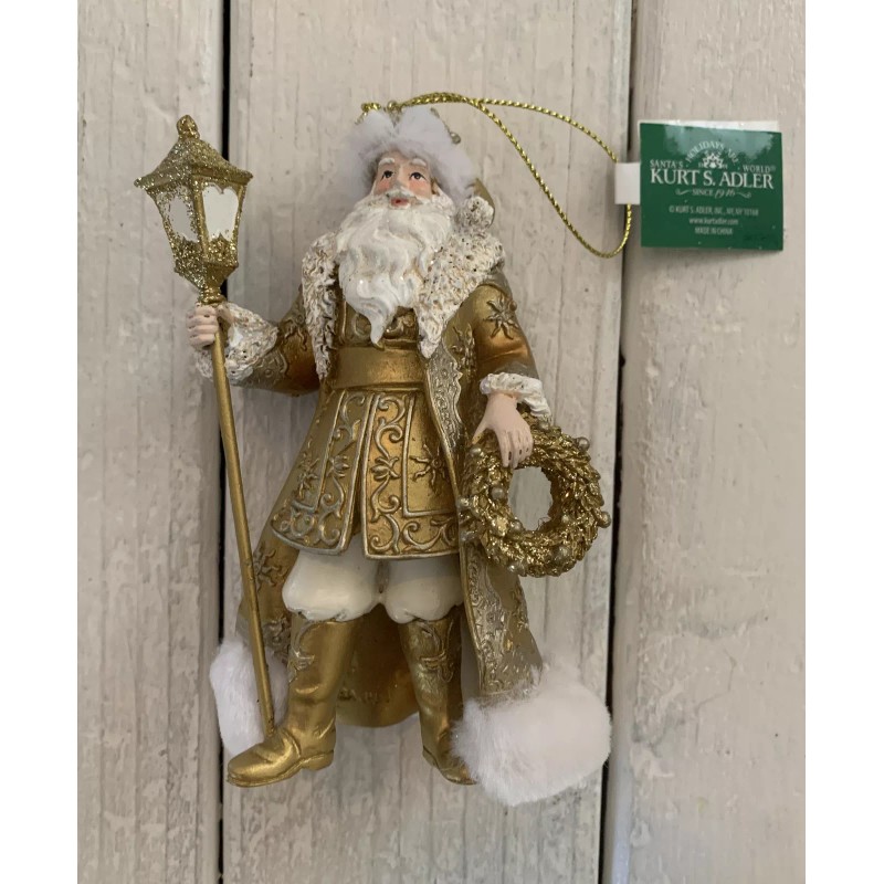 Kurt Adler Golden Light Metallic Gold Santa Holding Lantern Ornament