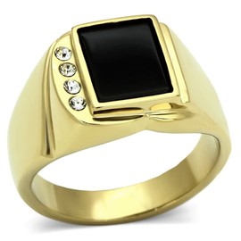 YourJewelleryBox Mens Onyx Ring cz Gold Signet Pinky Black Smart Size V 722