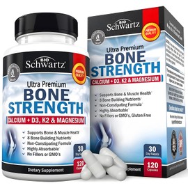 High Absorption Bone Strength Supplement - Gentle Non-Constipating Bone Health Supplement for Women & Men with 9-in-1 Complex with Calcium Magnesium Zinc D3 K2 & More - 3rd Party Tested - 1 Month