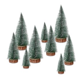 Pack of 9 Small Mini Christmas Trees, Artificial Christmas Tree, Miniature Christmas Tree, Snow Christmas Tree with Wooden Base, for Christmas Decoration, Table Decoration, DIY, Shop Window, 3 Sizes