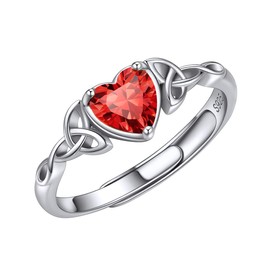 ChicSilver Ruby Ring 925 Sterling Silver Ring Irish Celtic Knot Red Heart Ring July Birthstone Rings for Women