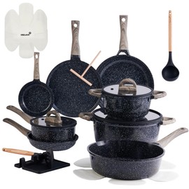 Ceramic Cookware Set 22-Piece Nonstick Pots and Pans Set Non Stick Kitchen Cooking Sets Stockpot Saucepan Frying Pans,Black