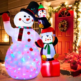 AerWo 6ft Christmas Inflatables Outdoor Christmas Decorations, Cute Inflatable Snowman Penguins Blow Up Yard Decorations with Colorful Rotating LED Lights for Indoor Outdoor Garden Christmas Decor