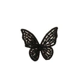 Crystal Butterfly Ring Cubic Zirconia Open Adjustable Bow-Knot Knuckle Ring (Black, One size)