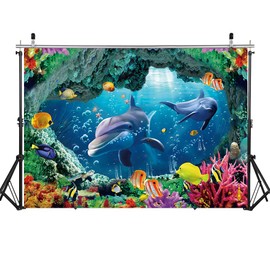 Unterwasser-Delfin-Hintergrund, Aquarium, Ozean-Korallen, tropische Fische, Fotografie-Hintergrund, Delfin-Themenparty-Dekorationen für Jungen, Geburtstag, Kind, Portrait, Fotostudio-Requisiten
