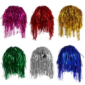 Homoyoyo 6Pcs Foil Tinsel Wigs Colorful Wig Fancy Dress Shiny Wig Metallic Costume Cosplay Wig Womens Wig for Party Costume Cosplay Photo Props(Mixed Color)