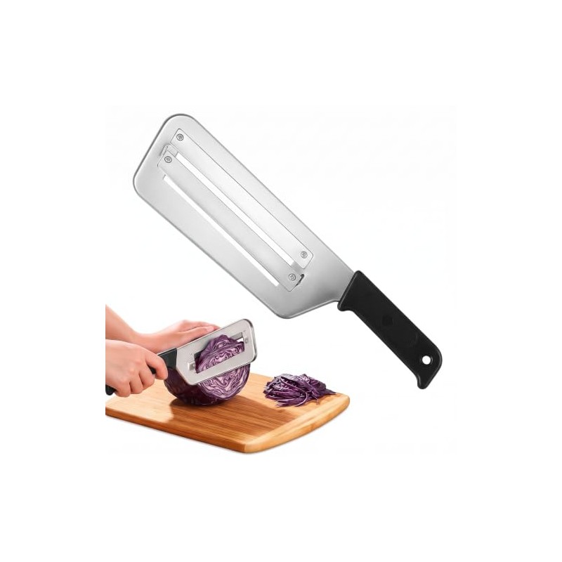 Cuchillo Triturador Repollo Verdura Doble Hoja Acero Inoxidable, 1pz Negro