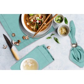 BEDDING CRAFT Set of 12 Cotton Cloth Napkin 18x18 Aqua with Hemstitched Mitered Corners- Perfect for Wedding Dinner Parties and Table Decorations