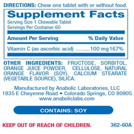 Kids Vitamin C Chewable Tablets - 100mg of Vitamin C with Natural Orange Flavor - 60 Vegetarian Tablets for Antioxidant Support - Kids CEE Chews