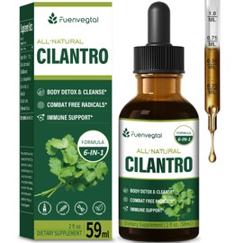 Fuenvegtal Cilantro Drops for Body Detox & Cleanse, Cilantro Tincture Natural Supplement Support Immune with Garlic Dandelion Spirulina Selenium Burdock Blend. 2oz