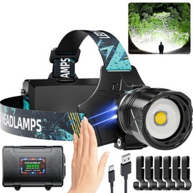 Dszuu 3000 Lumens Super Bright Headlamp, Rechargeable LED Head Lamp, 90 Hour Battery Standby Head Light with 9 Modes, IPX7 Waterproof Zoom Headlamps, 125° Adjustable Headlight for Camping, Adults