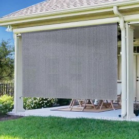 Outdoor Premium Roller Shade Privacy Screen for Porch Gazebo, Patio Cordless Blinds with Aluminum Valance (6' W X 8' L), Mochacolor: Grey, size: 6'*8'
