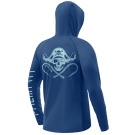 Palmyth Fishing Shirts for Men Long Sleeve Sun Protection Hoodie with UV UPF 50+ Neck Gaiter Navy Skull Pirate 3X-Large