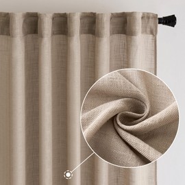 MIULEE Taupe Linen Curtains 90 Inch Length 2 Panels for Bedroom Living Room, Soft Thick Linen Textured Window Drapes Semi Sheer Light Filtering Back Tab Rod Pocket Burlap Look Decor, W37xL90
