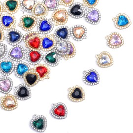 stino 40Pcs Paired Crystal Pendants Charms for Jewelry Making Supplies, Rhinestone Birthstone Charms Findings for Necklace Earrings Craft (Heart)