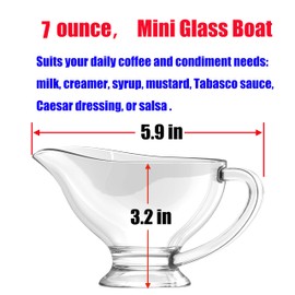 RONDURE SET OF 2 Glass Gravy Boat - 7 oz with Handle Creamer Pitcher for Dining, Sauces, Salad Dressing Home Decor