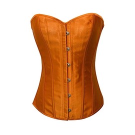 Chicastic Orange Satin Sexy Strong Boned Corset Lace Up Overbust Bustier Bodyshaper Top - 5-6 XL