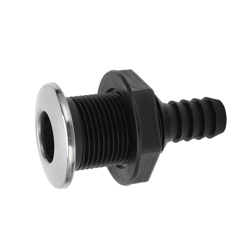 Boat 3/4in Through Hull Scupper Drain Straight Black with Stainless