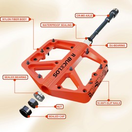 AEYINO MTB Pedals Flat Mountain Bike Pedals Road Bike Large Platform Nylon Non-Slip Pedal for Adult Bicycle Gravel Bike/Hybrid Bike 9/16"