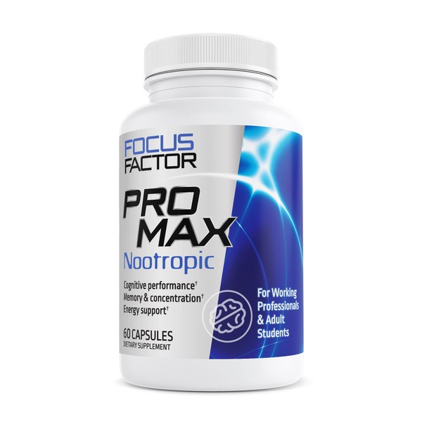 Focus Factor PRO MAX Nootropic, 60ct – Brain Supplement for Memory, Concentration, Focus & Energy – Ginkgo Biloba, Lions Mane, Bacopa Monnieri Capsules, for Brain Health & Cognitive Support, White