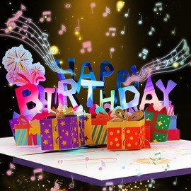CNLITIHEKA Musical Birthday Card, Light & Music Pop Up Birthday Card, for Husband, Wife, Parents, Daughter, Kids, Friends.