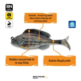 Savage Gear Structure Gill Fishing Bait, 3/4 oz, Ghost Gill, Realistic Contours, Colors and Movement, Durable Construction, Weedless Design, Photoprint Finish