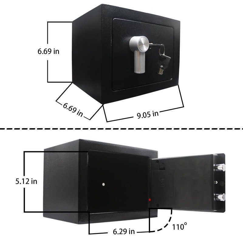 Yuanshikj Steel Safe Box - Key Locked, 0.2 Cubic Ft
