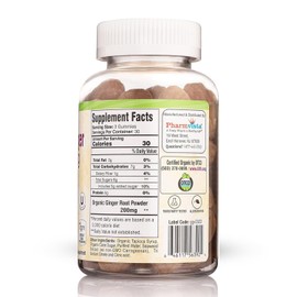 Pharmvista USDA Organic Ginger Gummies 200mg 90 Count for Nausea Management and Digestive Health