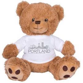 TeesAndTankYou Skyline Portland Oregon Bear: 8 Inch Brown Teddy Bear Stuffed Animal with White Shirt