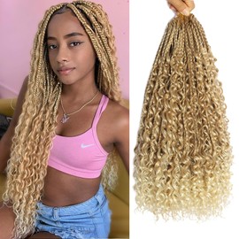 Ombre Blonde Goddess Box Braids Crochet Hair With Curly Ends 16 Inch Bohomian Box Braids Crochet Braids 8 Packs 3X Pre-Looped Crochet Braids Hair Extension for Women (8 Packs, 27613#)