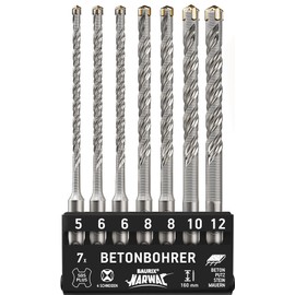 BAURIX® SDS Drill Bit Set [7 Pieces] - NARWAL® Iron Drills - Effortless drilling through concrete - Drill Bit Set 5,6,6,8,10,12 mm - Length 160 mm - Metal Drill Bits