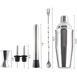 Cocktail Shaker Set, 750 ml Cocktail Shaker Stainless Steel Professional Cocktail Mixer Bar Cocktail Set Kit 4-Piece Stainless Steel Shaker Bar Accessories Barware Set for Home or Bar