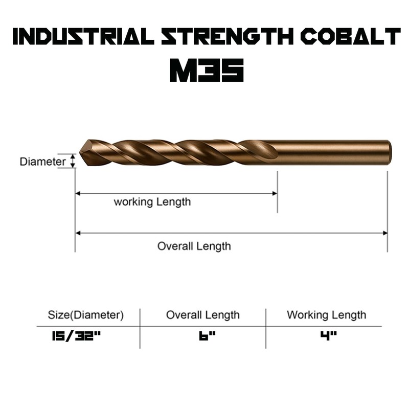 Narwhal 15/32 Inch Cobalt Drill Bits (3 Pack - Industrial