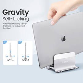 ORICO Vertical Laptop Stand, Adjustable Laptop Holder Vertical, Aluminium Notebook Holder, Laptop Stand Space Saving for MacBook/Surface/Dell/Gaming Laptops Silver
