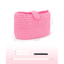 ANOME Bike Baskets for Adult Bikes – Pink Crochet Handlebar Bag 9.8"x6.3", Bicycle Baskets for Adult Bikes Women, Convertible Boho Shoulder Tote