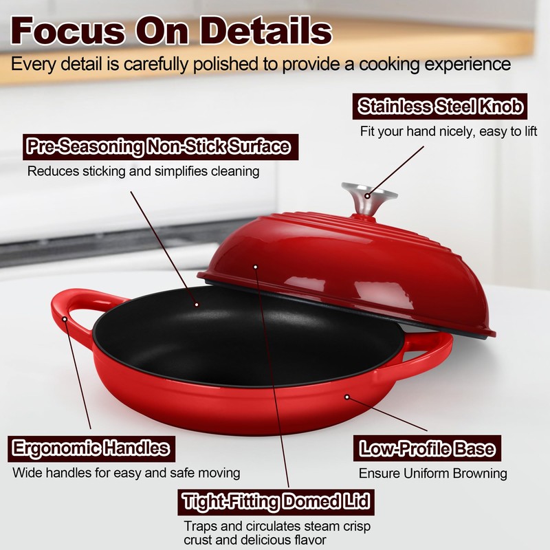 TeamFar Cast Iron Bread Dutch Oven, 6 Qt Enameled Dutch