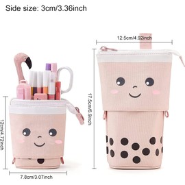Cute Stuff for Teen Girls Cute Bags Standing Pencil Case Cute Telescopic Pen Holder Kawaii Stationery Pouch Makeup Cosmetics Bag for School Students Office Women (Pink)