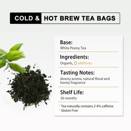 RIANTEA Organic White Peony Tea Bags - Low Caffeine, Cold & Hot Brew, Premium Quality from Award-Winning Plantation, Non-GMO, Biodegradable, Unsweetened, 100% Natural