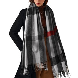 HYUET Winter Pashmina Scarf Women's Plaid Elegant Long Soft Warm Wrap Scarves Tartan Tartan Wrap Knitted Scarf Winter Poncho Stole Pashmina for Men and Women, A-Grey